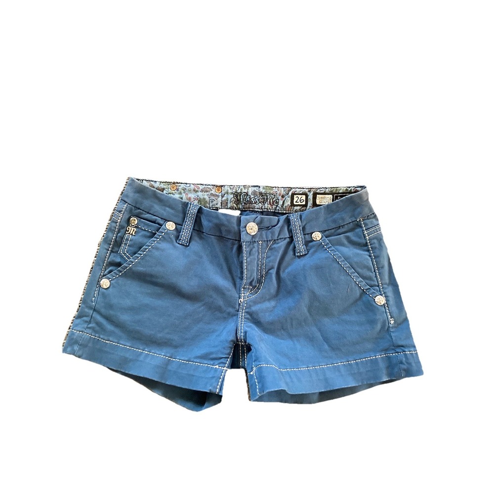 Miss Me Royal Blue Shorts Womens Size 26 Cotton Floral Rhinestone Rare
